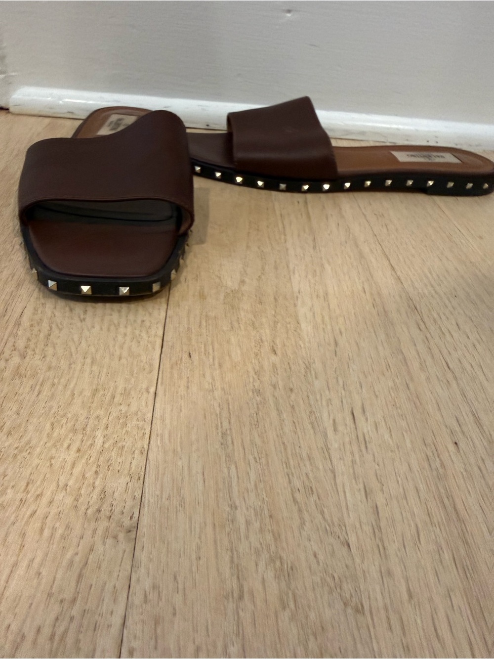 Valentino Rockstud Brown Studded Slide Sandals